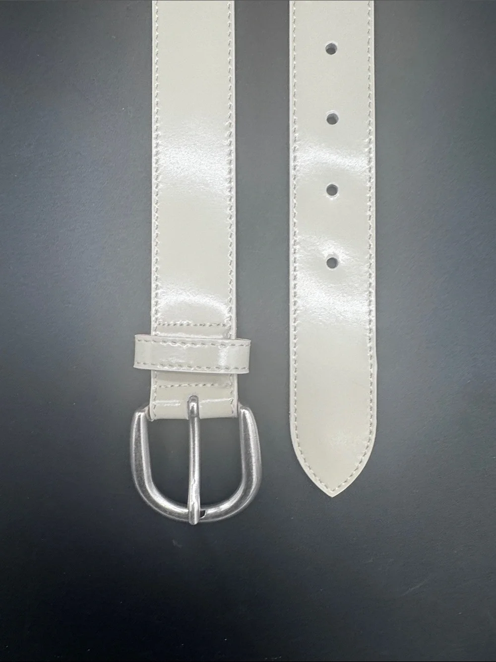 Berge Soft Cream Leather Belt with Brushed Silver Buckle Made in Italy Size M
